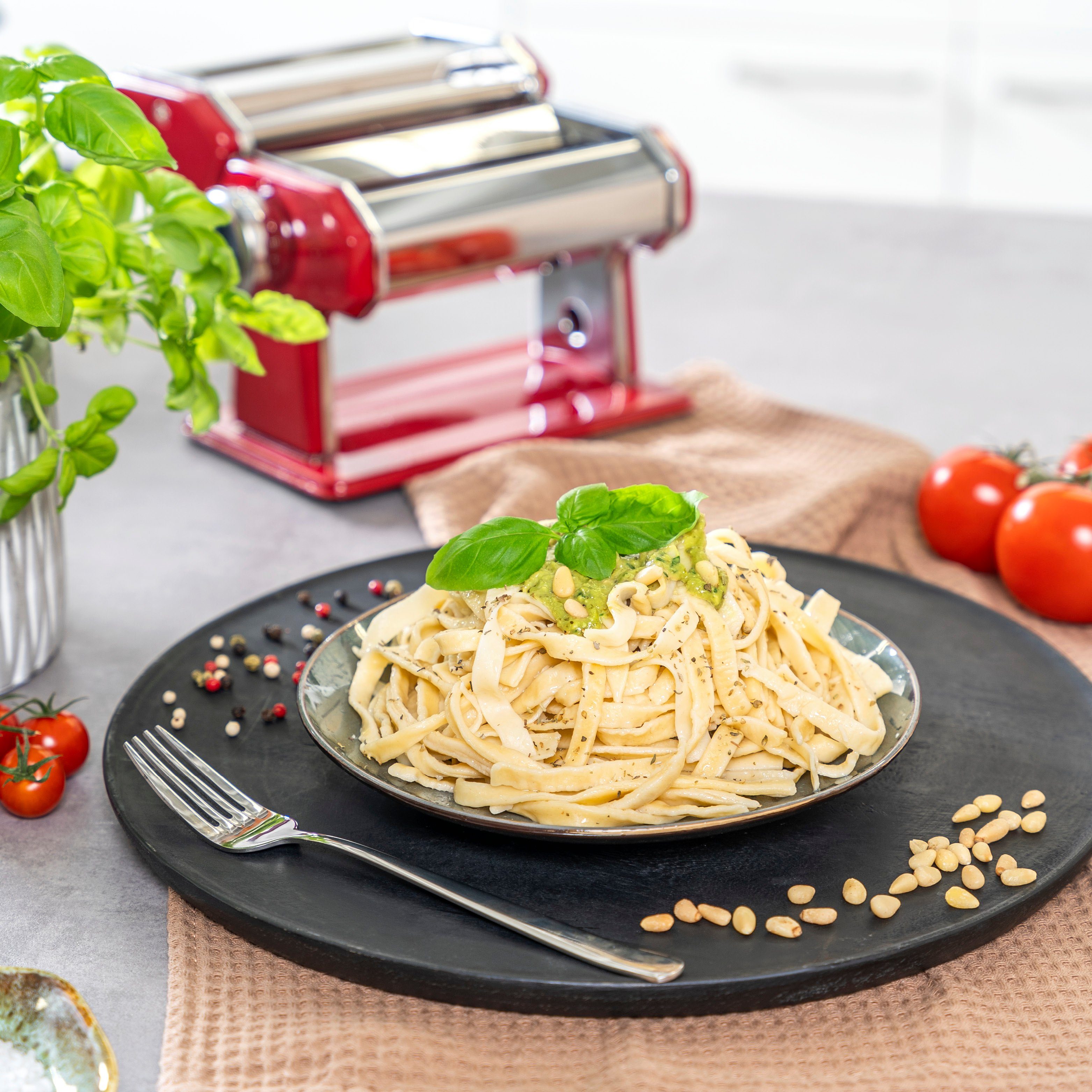 bremermann Nudelmaschine für Spaghetti, Pasta und Lasagne inkl. Nudeltrocker als Set, 7 Stufen, Edelstahl