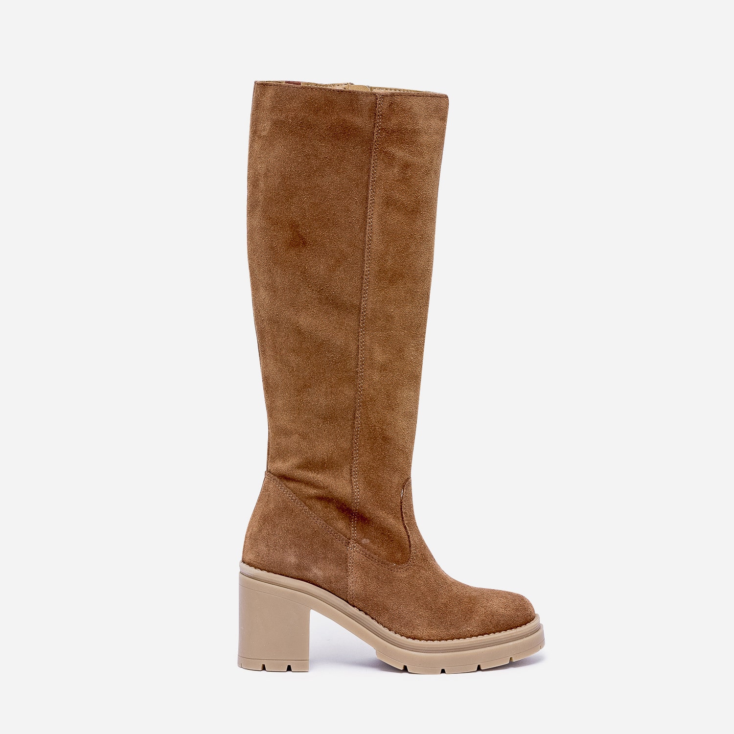 Botte TEXTO camel éco-conçue en cuir velours