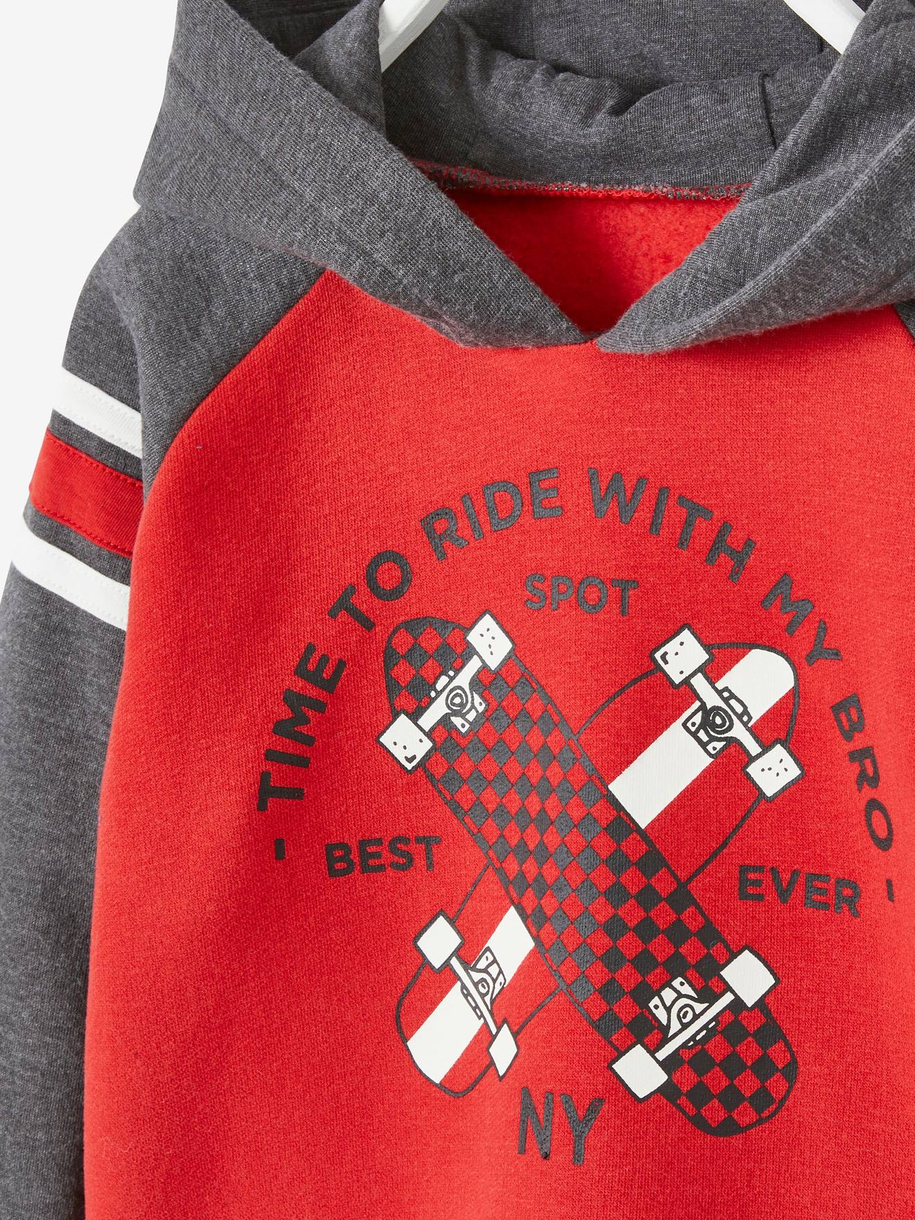 Sweat à capuche garçon motif graphique manches raglan rouge