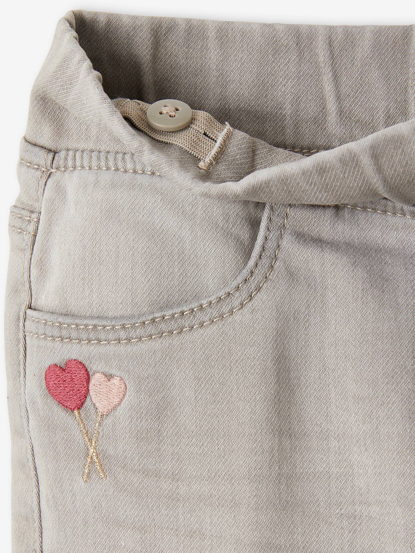 Tregging brodé en molleton effet denim fille denim gris