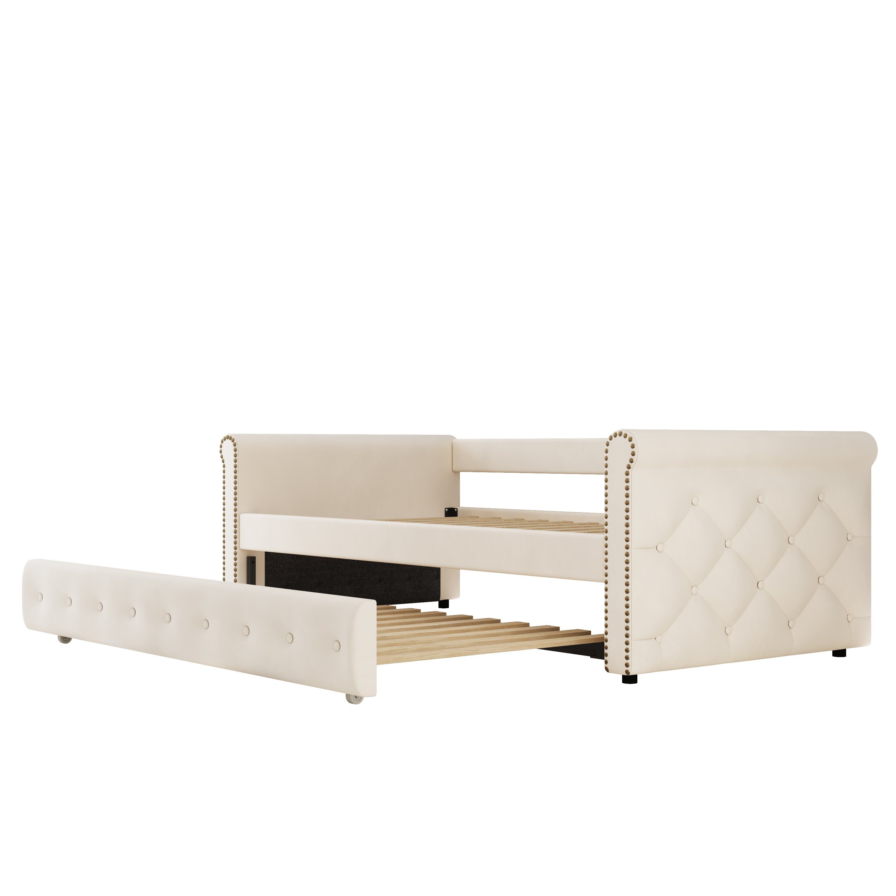 WISHDOR Bett Schlafsofa Kinderbett Polsterbett Tagesbett Daybett 90x200 cm (ausziehbares Schlafsofa, hautfreundlicher Samtstoff), ohne Matratze