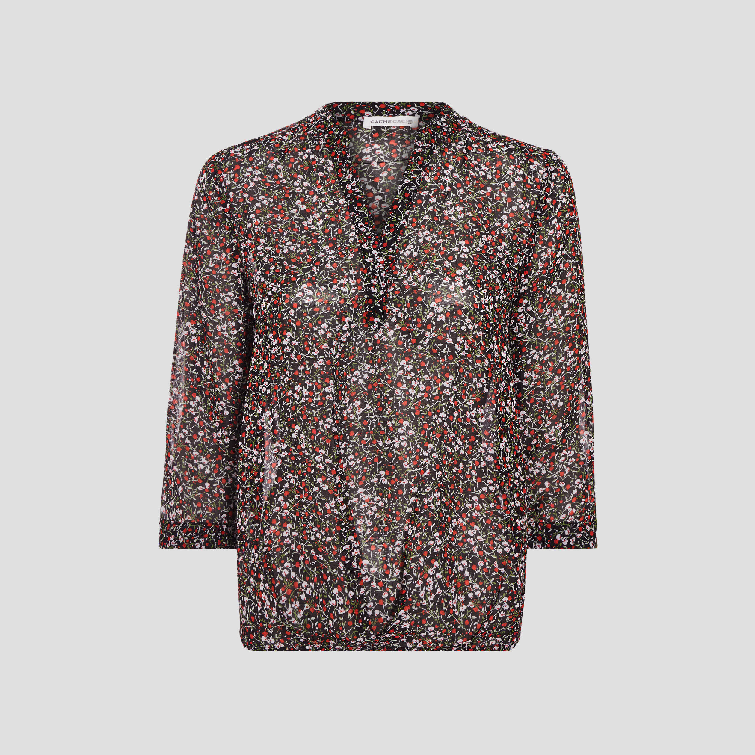Blouse manches 3/4 noir femme | Cache Cache
