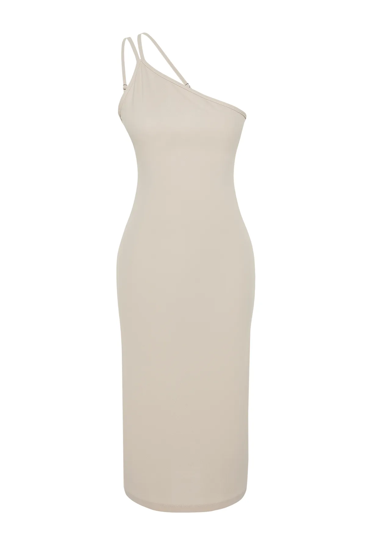 Trendyol Collection  Tailliertes Midi-Strickkleid aus Krepp mit steinernen Trägern TWOSS23EL02303