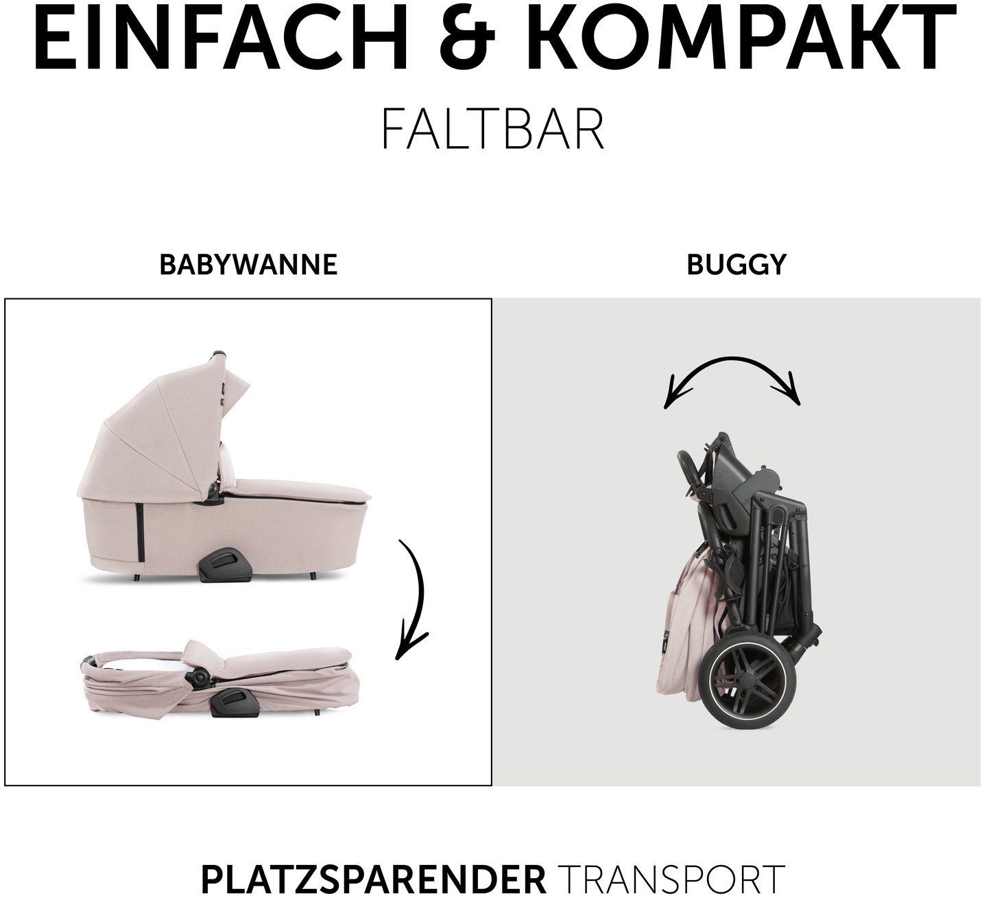 Hauck Kombi-Kinderwagen Vision X, black/beige, (3-tlg), mit Babywanne und Sportwagenaufsatz