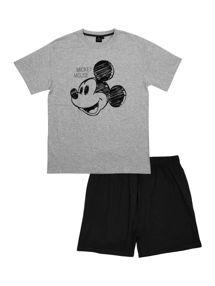 Disney Disney Mickey Mouse Schlafanzug Pyjama Set Kurzarm Shorts Hose in grau/schwarz günstig kaufen