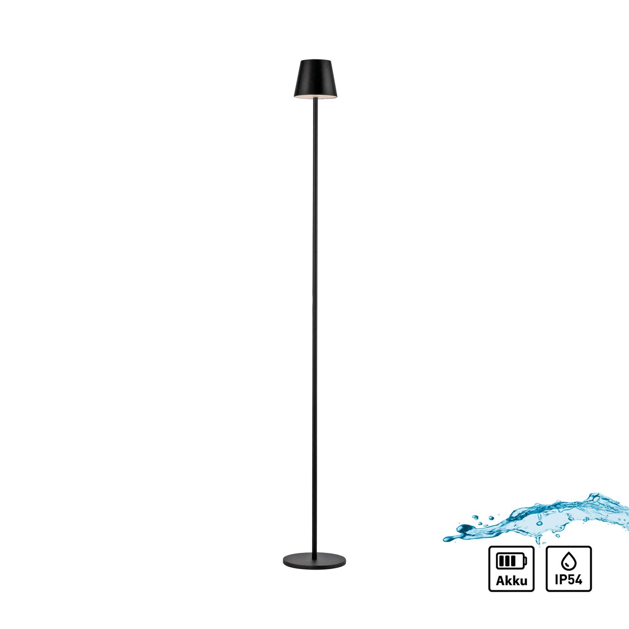 JUST LIGHT Akku-Stehleuchte EURIA, 1x LED-Board/2,50Watt/3000Kelvin, IP54, Schwarz