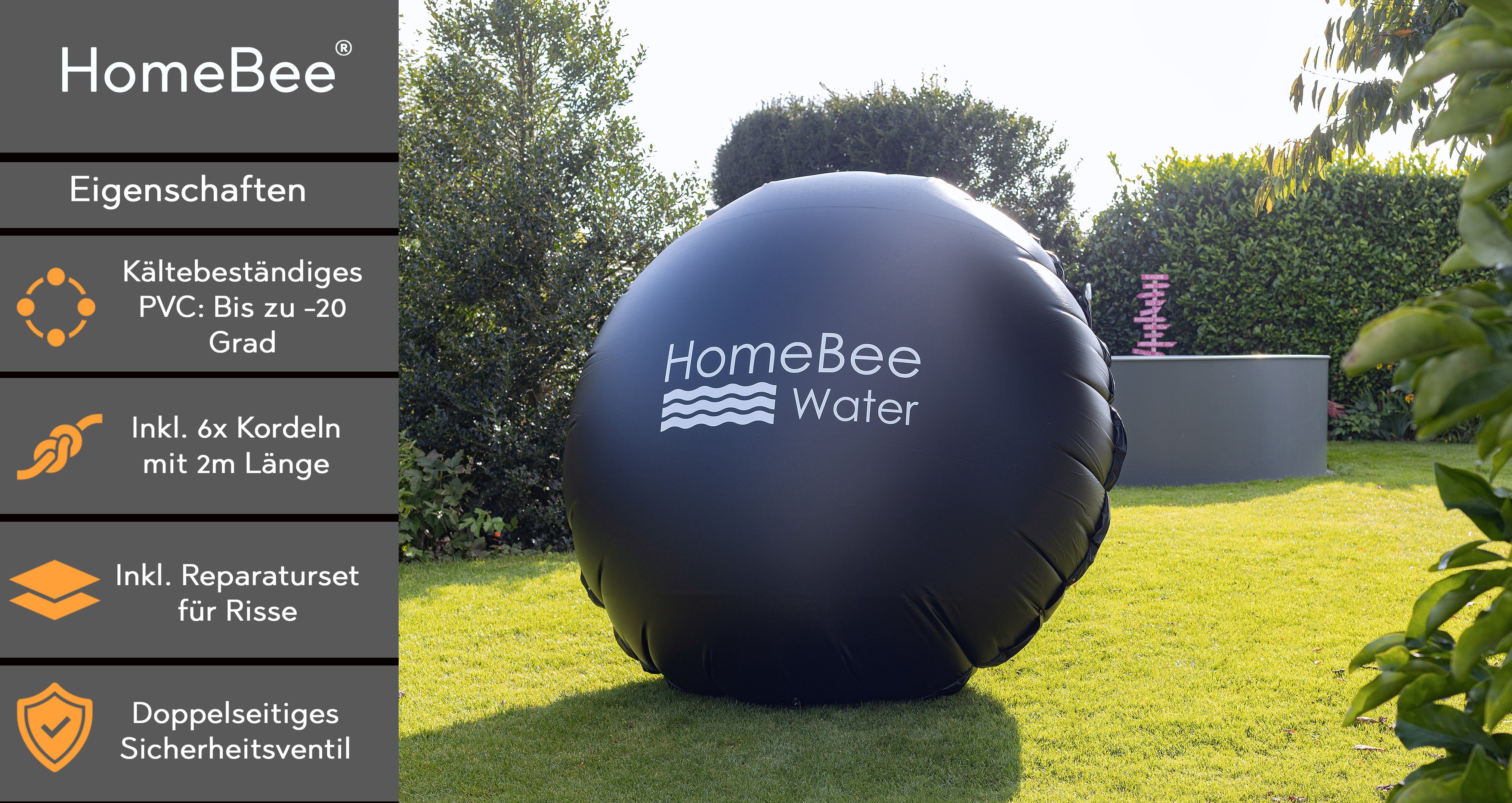 HomeBee Pool-Abdeckplane Poolkissen Winter XXL (3 Meter Durchmesser) (Komplettset inkl. Zubehör, 1-St., inkl. 6 Befestigungskordeln und Reparaturflicken), Langlebiges und starkes PVC Material