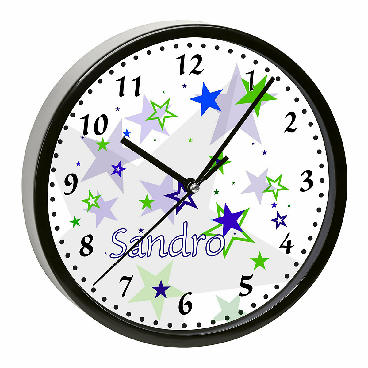 Kinder Wanduhr personalisiert mit Name Sternenhimmel Blau Grün