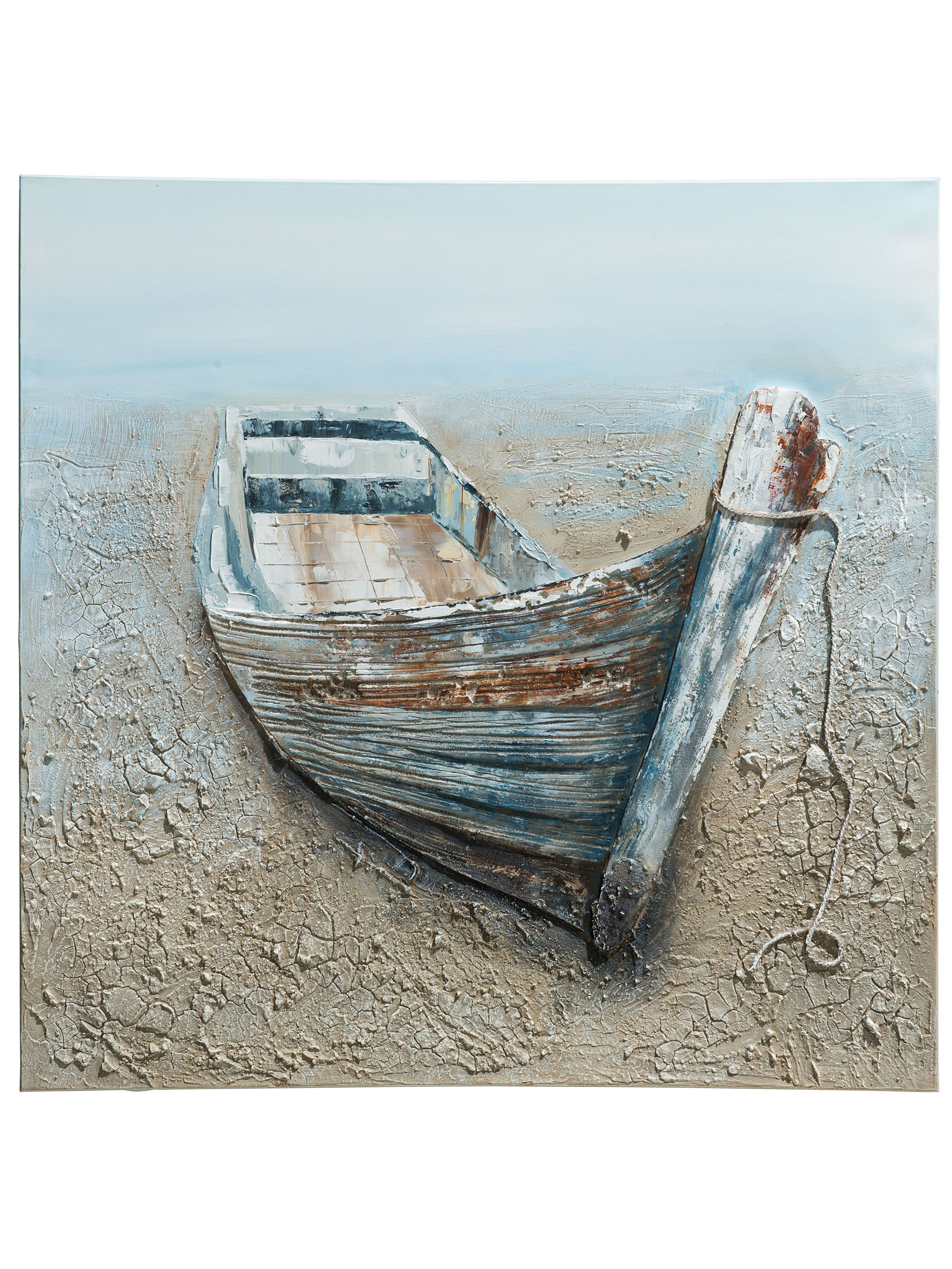 Altes Holzboot Leinwand-handgemalt, Grau
