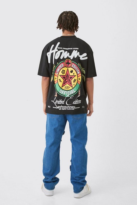 Oversize T-Shirt mit Homme-Stickerei