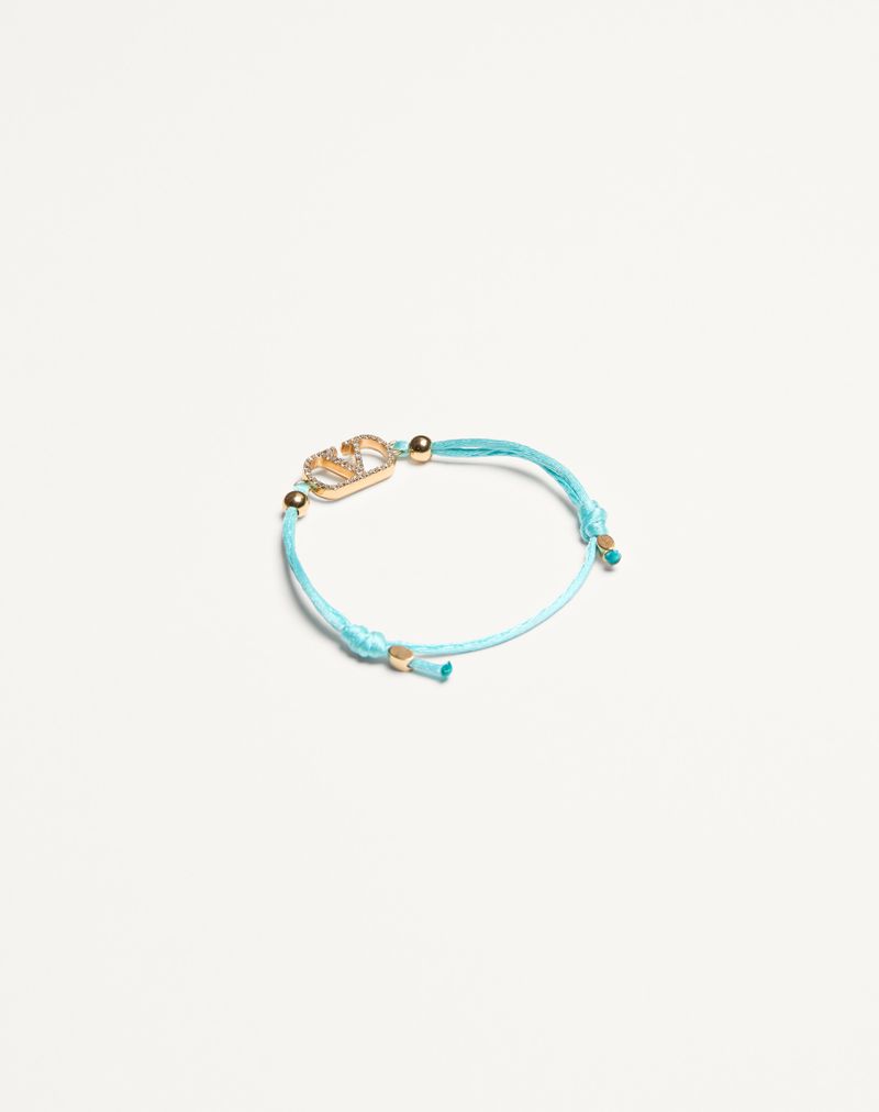Pulseira Valentino com o logotipo V em algodão e cristais Swarovski®
