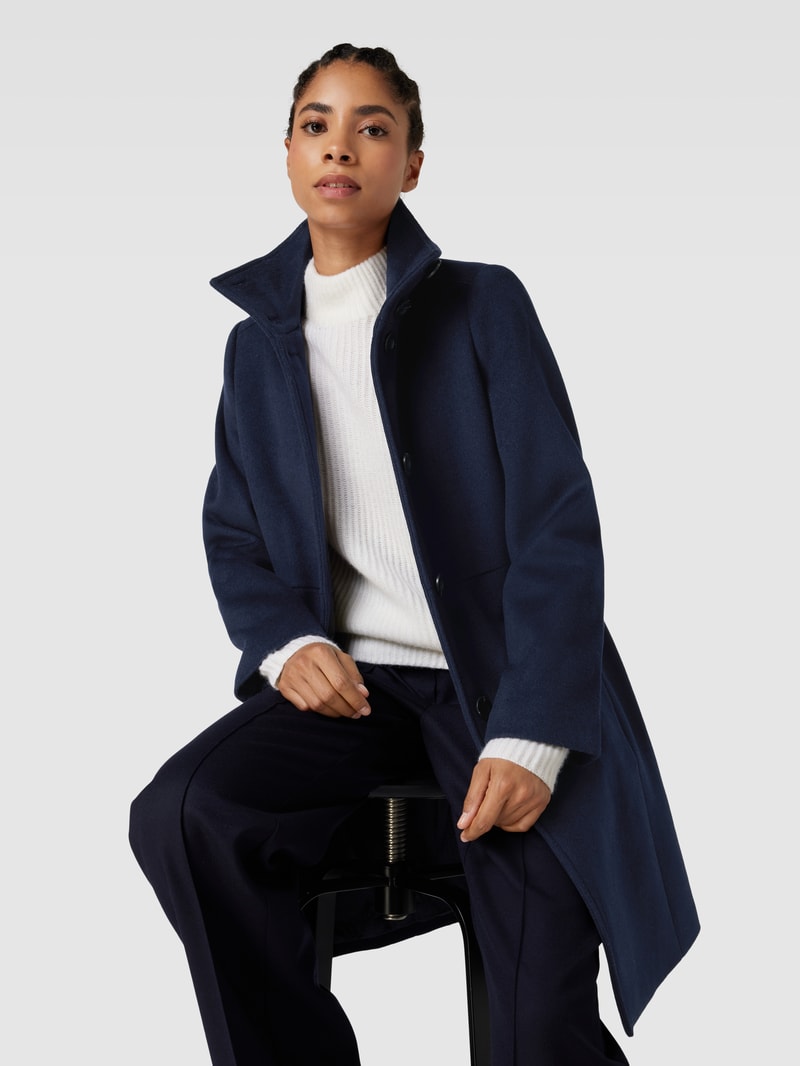 Mantel aus Lanawoll-Mix mit Stehkragen in marineblau