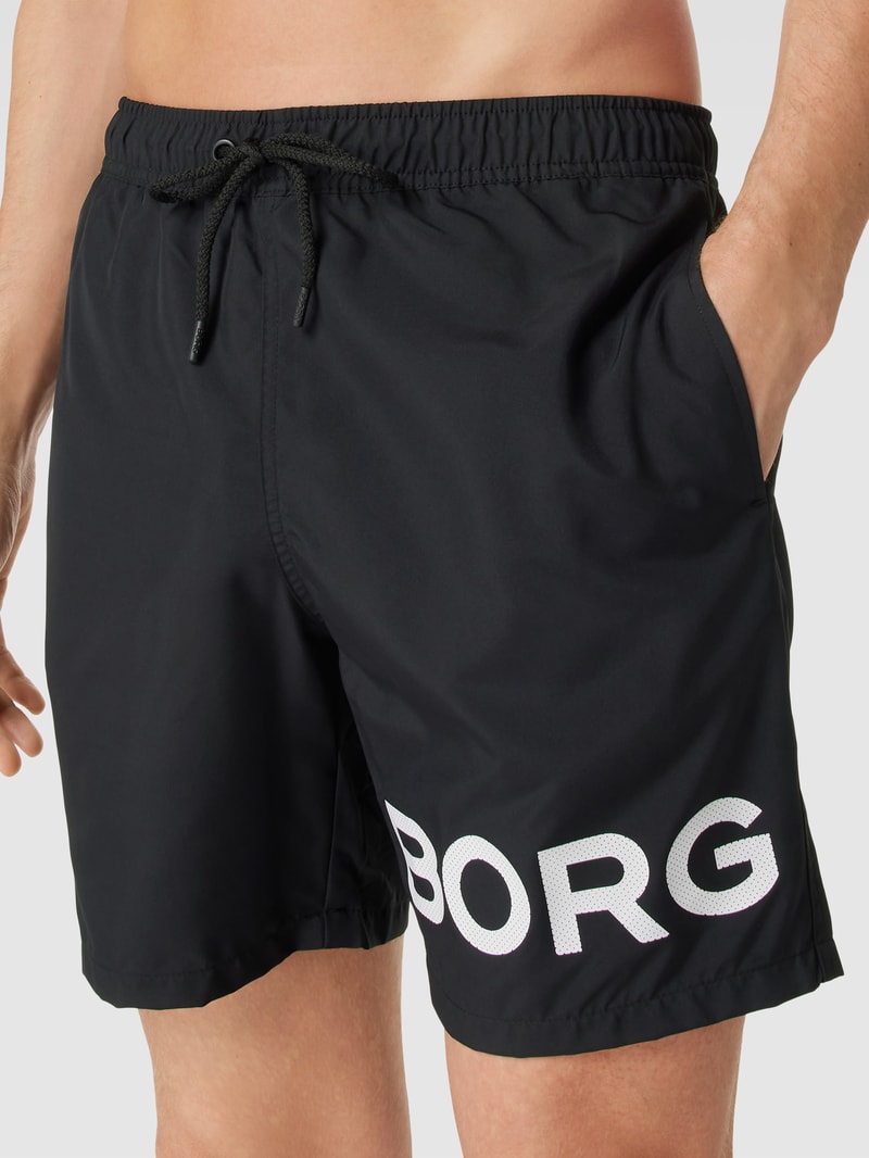 Badehose mit Label-Print Modell 'SHELDON' in schwarz