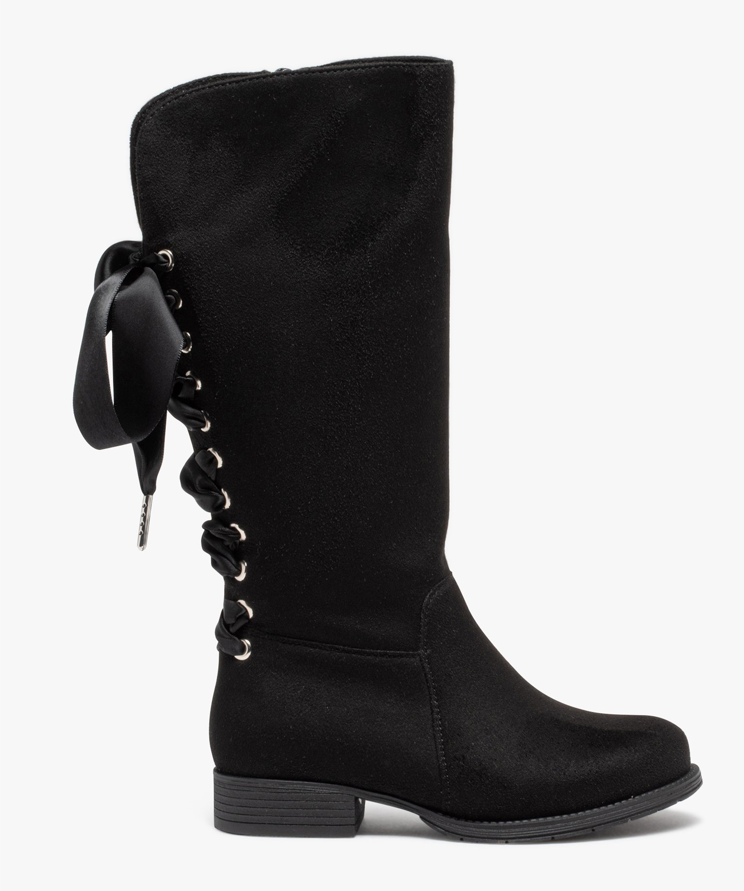 Bottes en suédine à tige lacée fille noir | GEMO