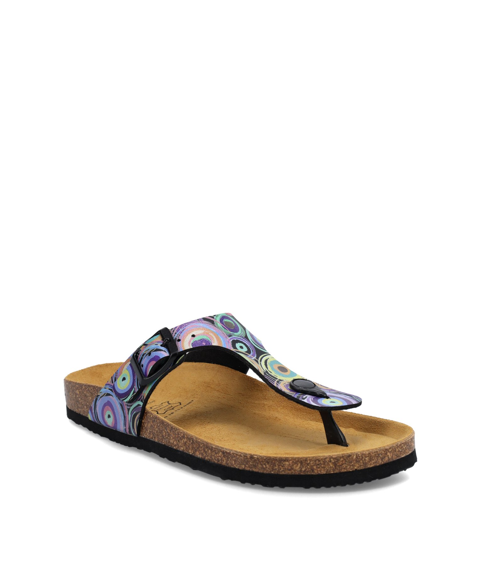 Mules femme à talon plat et bride entre-doigts imprimée multicolore | GEMO