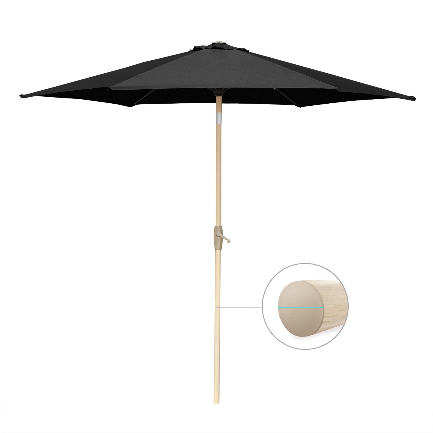 Sekey Sonnenschirm 270 cm Aluminium Balkonschirm mit Kurbel, in Holzoptik