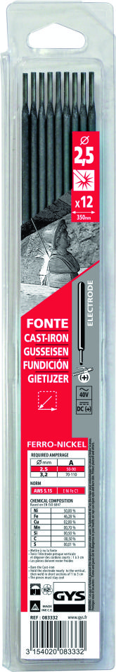 Gys 5193083332 Eletrodos de ferro fundido Ø2,5 x 350 mm (12 peças)