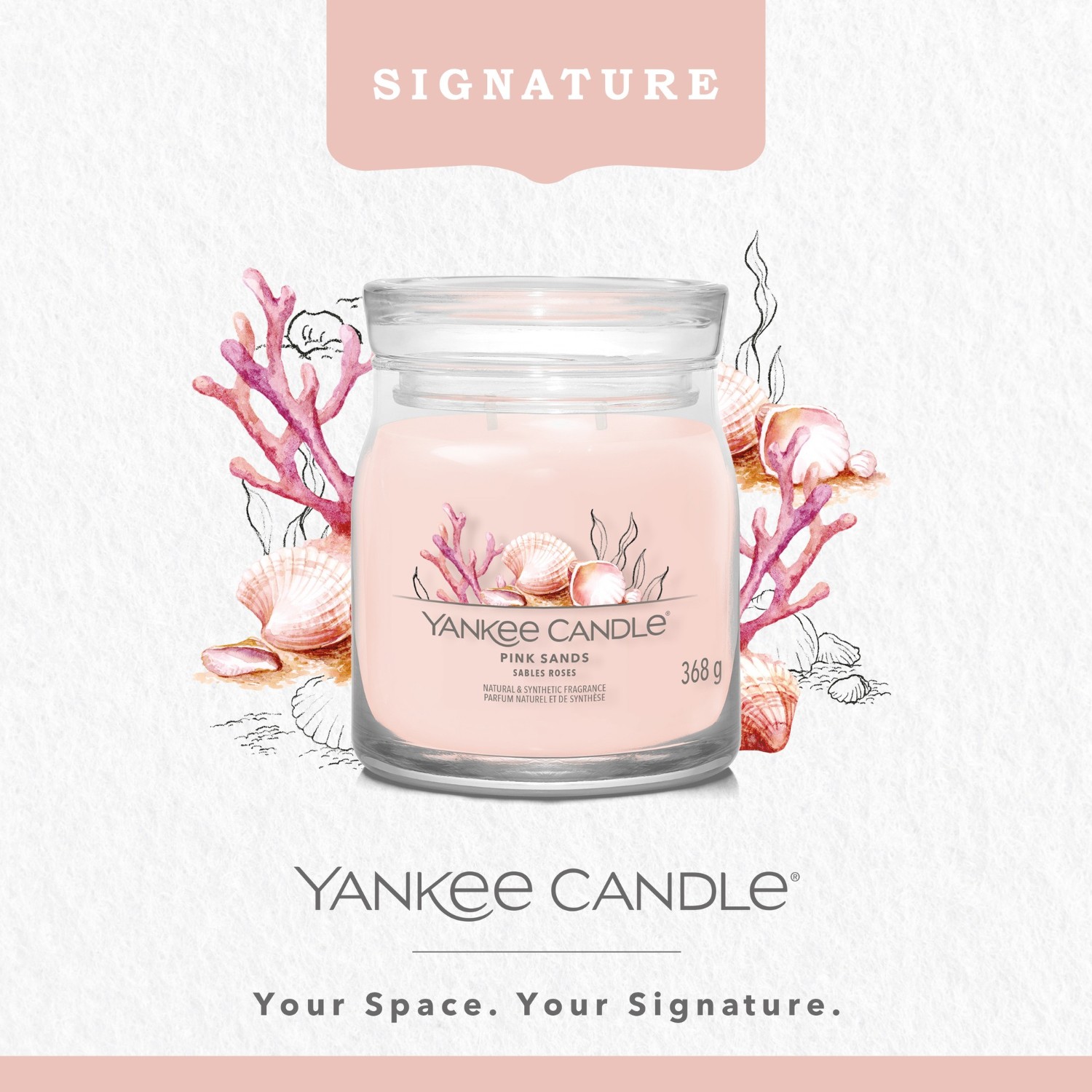 YANKEE CANDLE Közepes Üveg Rózsaszín Homokos
