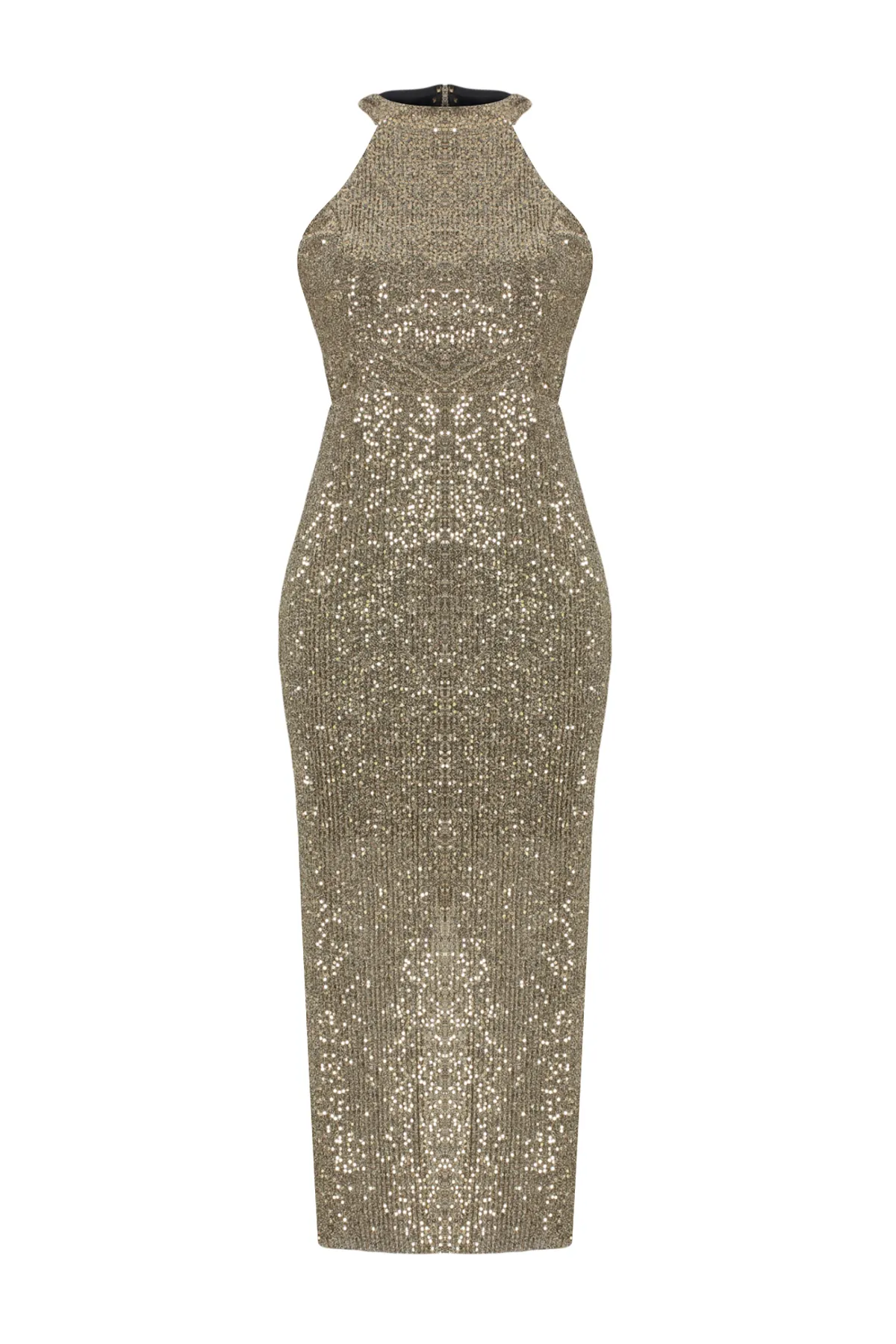 Trendyol Collection  Goldfarbenes, tailliertes, gestricktes, gefüttertes, glitzerndes, elegantes Abendkleid mit Pailletten TPRAW24EL00233