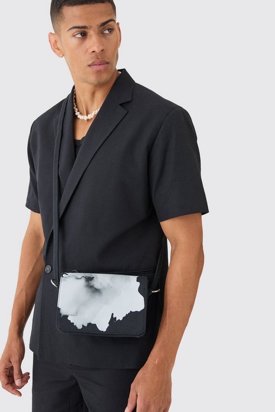 Schwarze Twill Schultertasche mit Print
