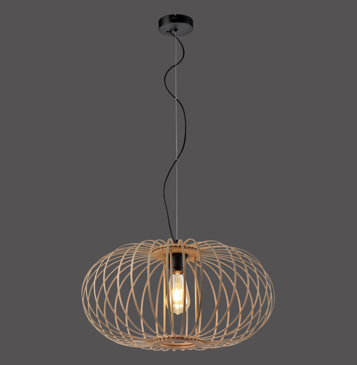JUST LIGHT LeuchtenDirekt Pendelleuchte RACOON, Materialmix, Holz-natur, 1-flg., 1xE27/40W exkl., Ø50cm
