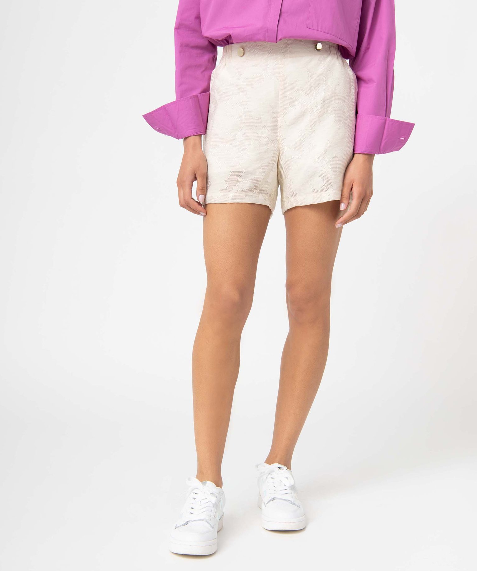 Short femme en toile en maille texturée ecru | GEMO