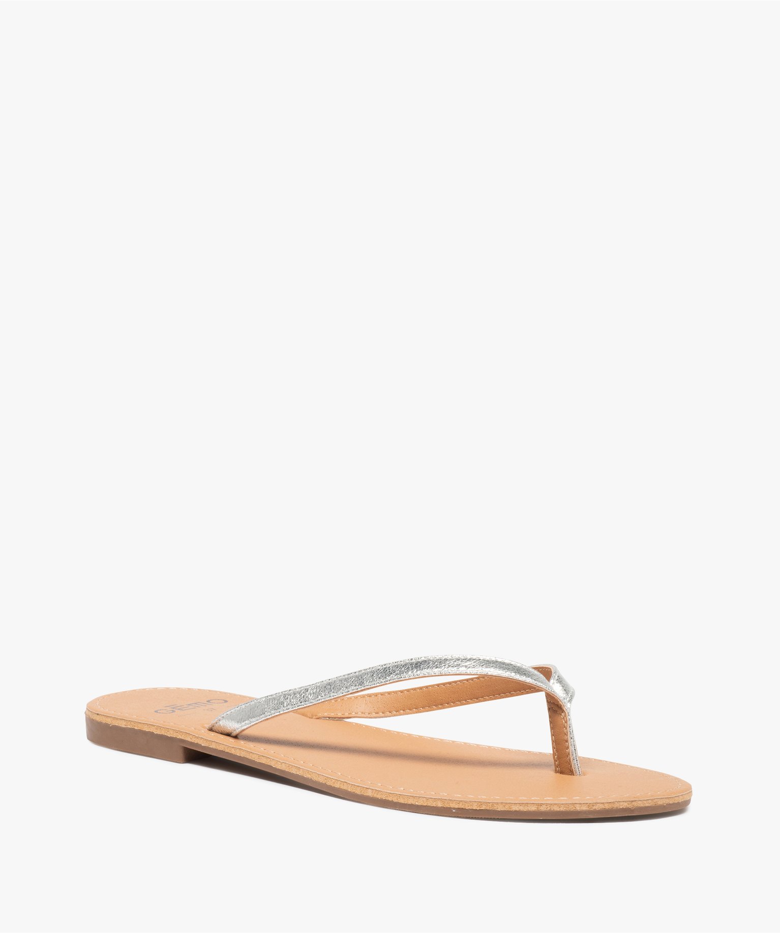Tongs femme à petit talon plat et lanières fines gris | GEMO