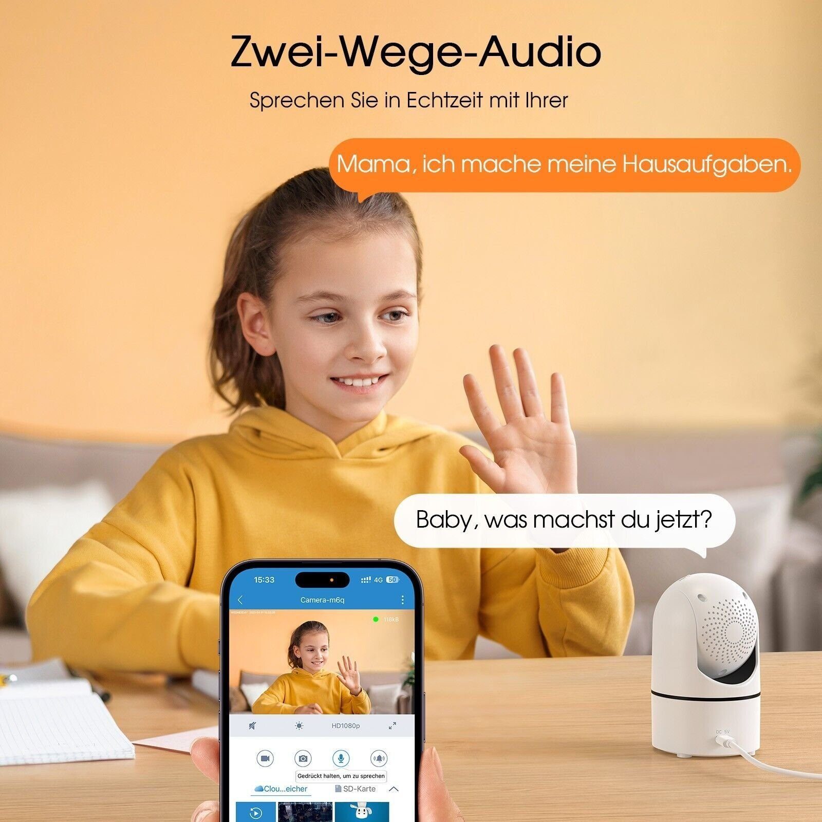ieGeek 1080P HD WLAN Innen Überwachungskamera mit PTZ 350°/100° & Nachtsicht Überwachungskamera (Innenbereich,Drinnen,Innen, Cloud-Speicher, unterstützt TF-Karte maximal 512G(nicht enthalten), PIR Bewegungserkennung,Personenerkennung,Zwei-Wege-Audio
