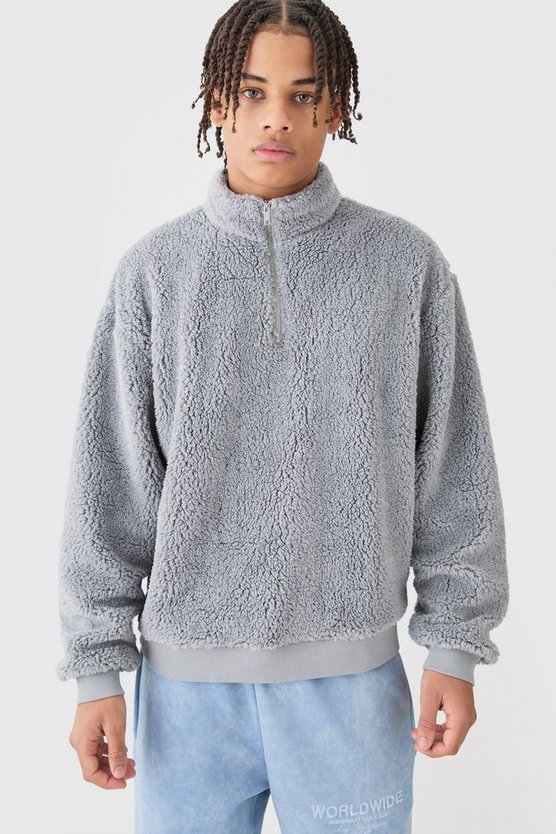 Kastiges Oversize Borg-Sweatshirt mit Trichterkragen