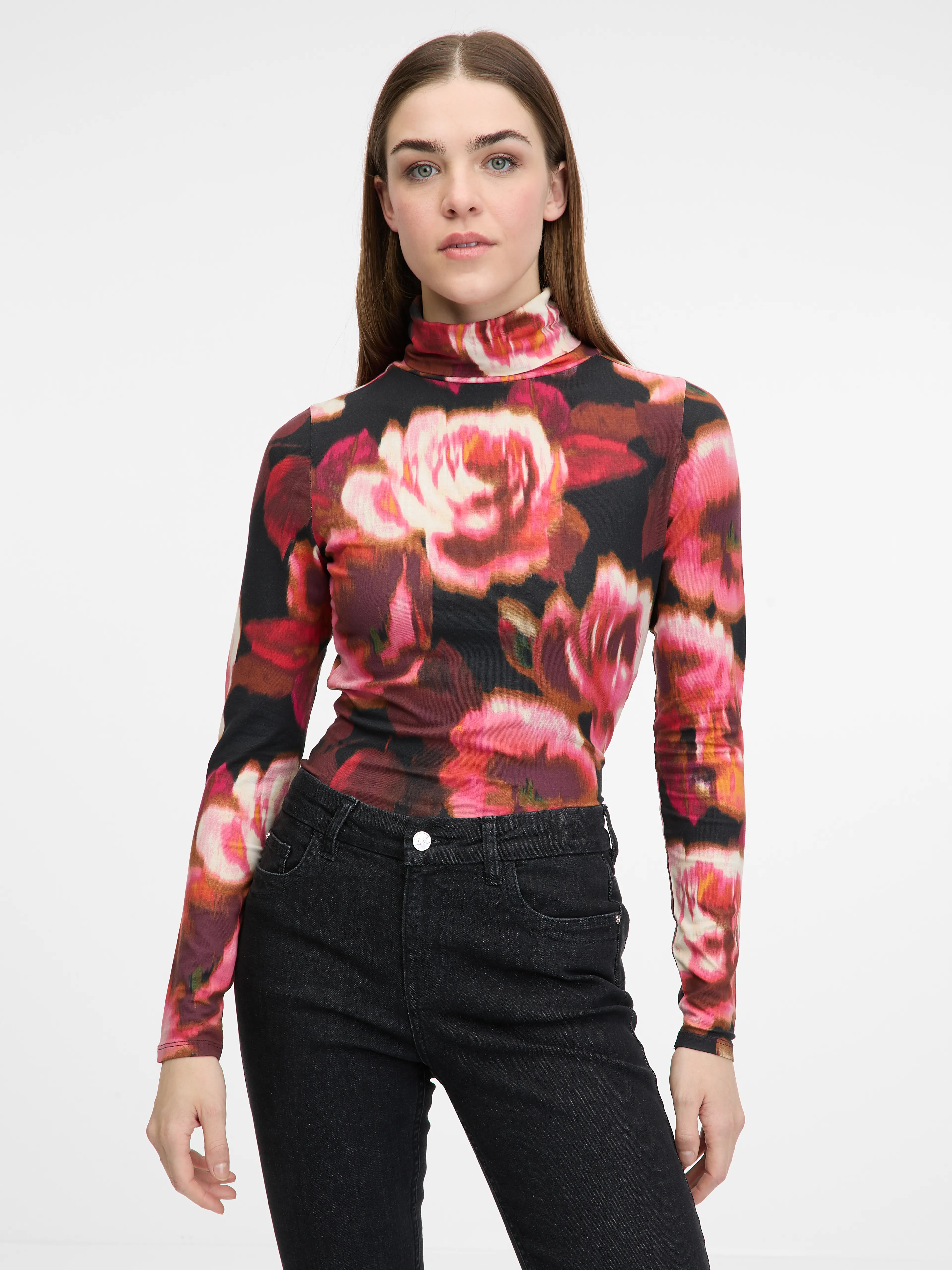 Rot gemustertes Damen-Langarm-T-Shirt ORSAY