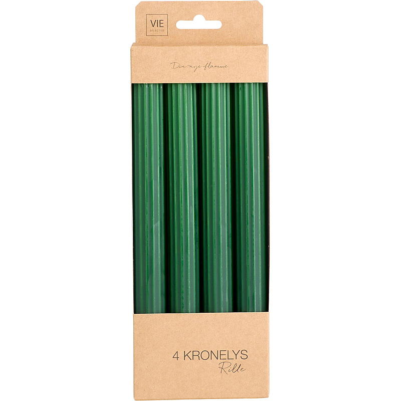 Vie Selected Kronelys 4-pk 24 cm rillet parafin grønn