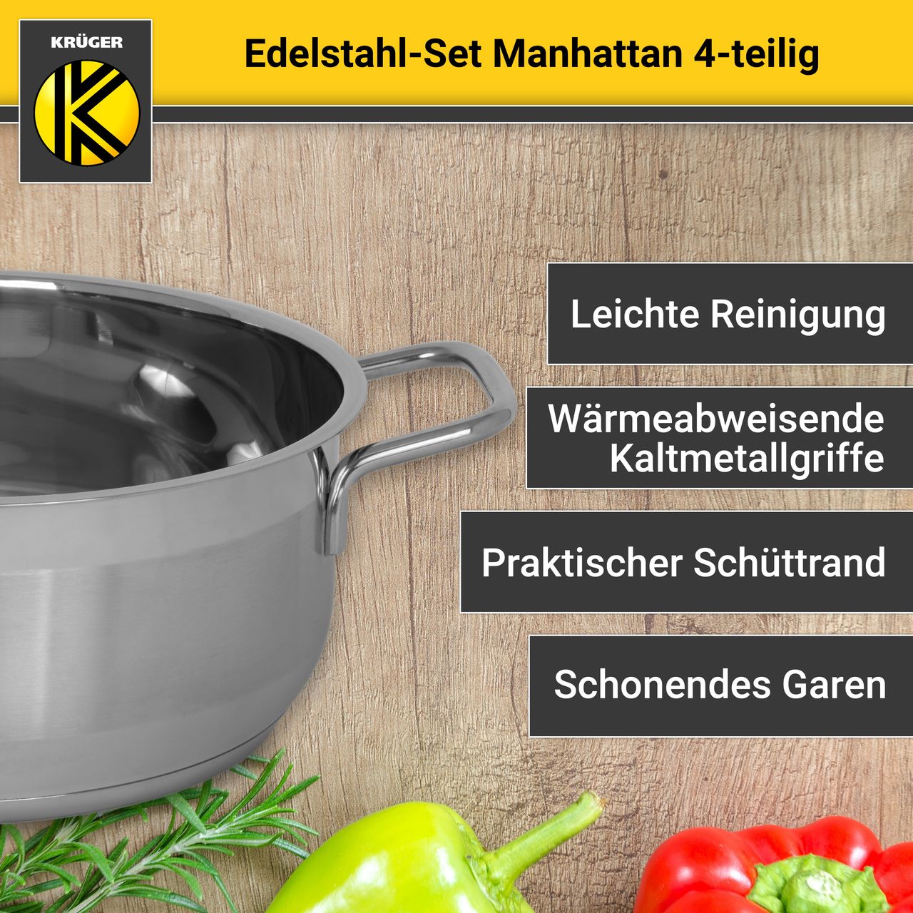 Karl Krüger Edelstahl Topfset MANHATTAN, 4 tlg.