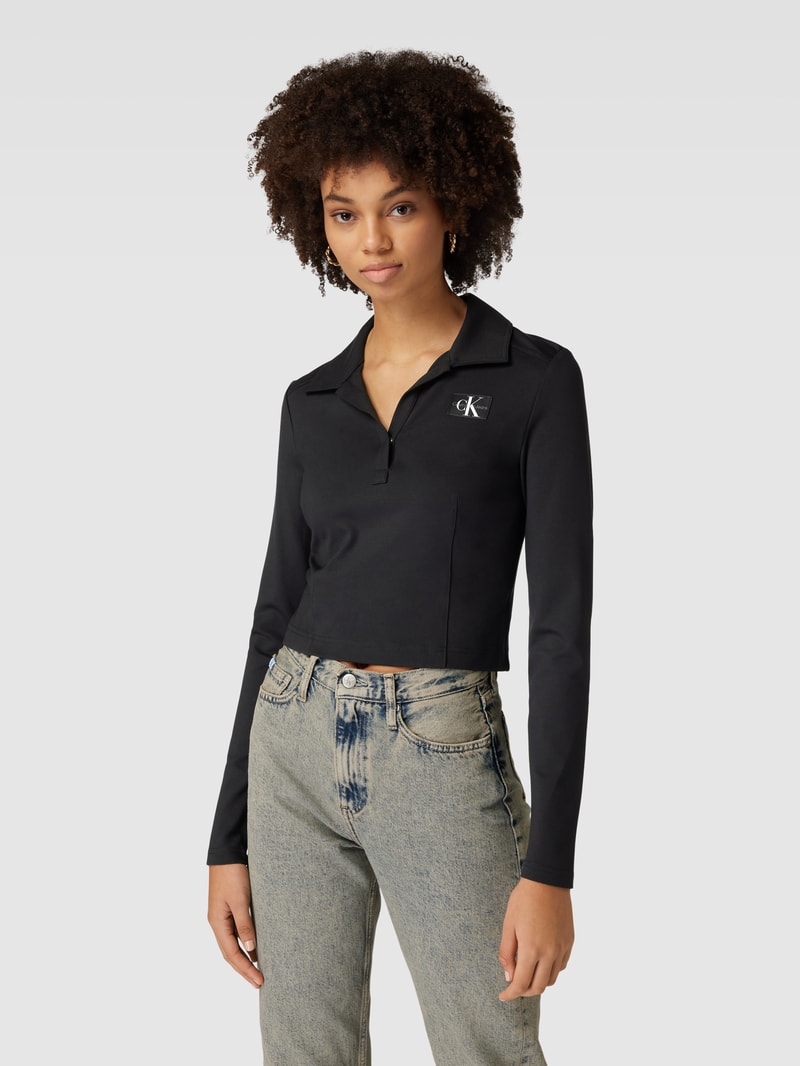 Cropped Poloshirt mit Umlegekragen Modell 'MILANO' in black