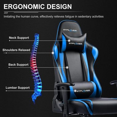 GTPLAYER Gaming-Stuhl Gaming Stuhl Bürostuhl Ergonomisch, Lendenkissen verstellbar (Zockerstuhl, Zocker, Sessel Gaming, 150kg Belastbar, 1 St), Pc Sessel, Computerstuhl, Computer Stuhl, Zockersessel