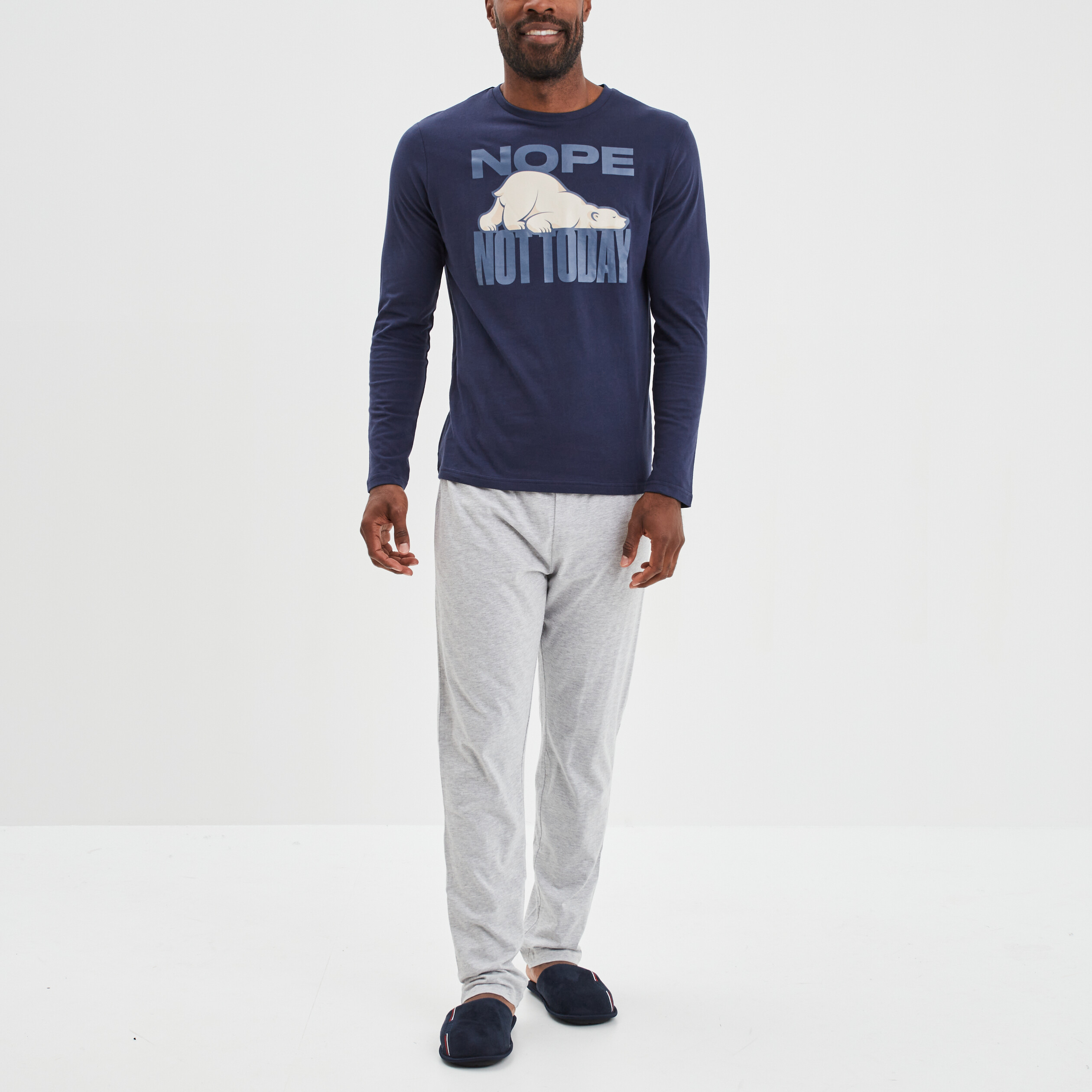 Ensemble pyjama pantalon coton bleu marine homme | La Halle