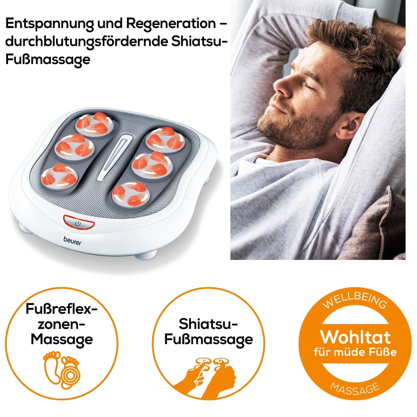 Beurer Shiatsu-Fußmassagegerät FM 60-Durchblutungsförderndes Fußmassagegerät mit 2 Geschwindigkeitsstufen