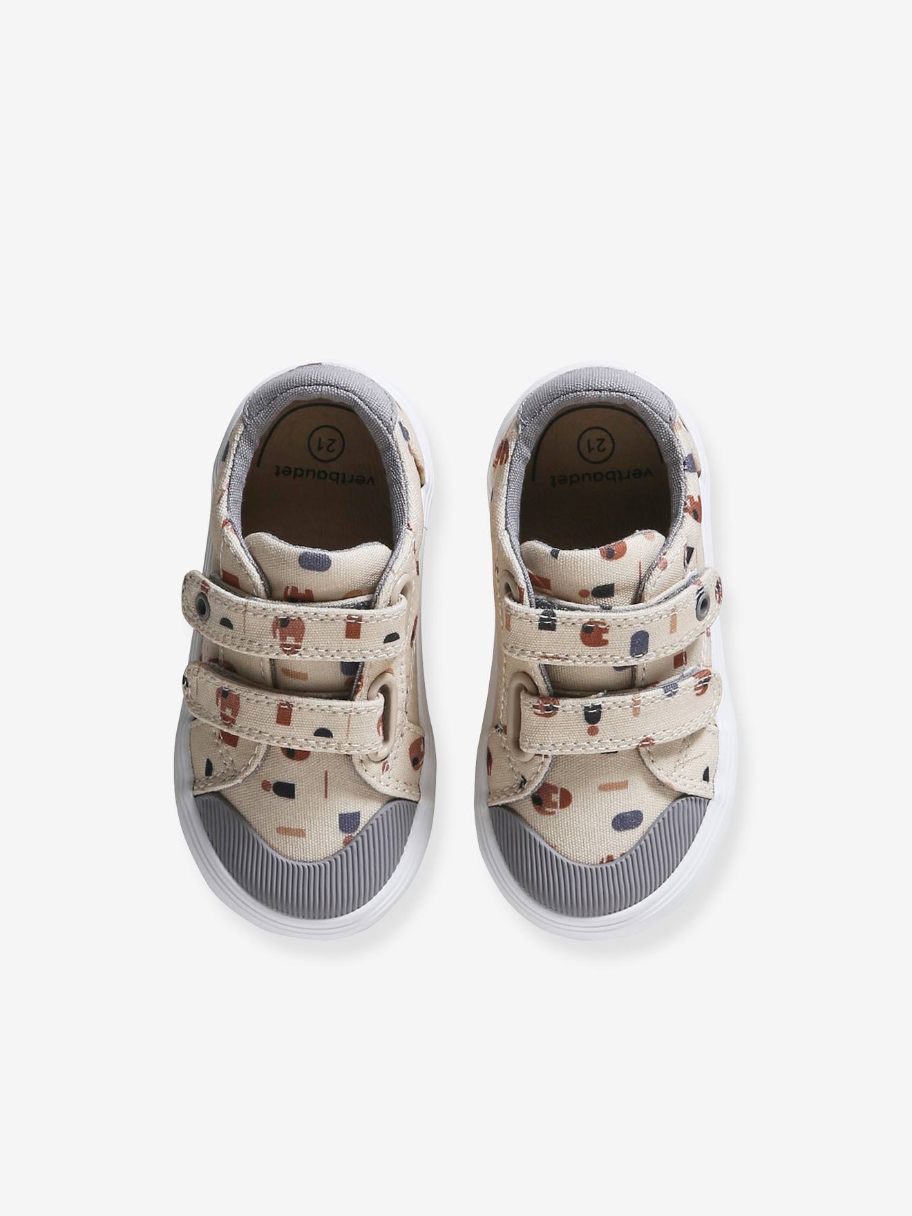 Vertbaudet Baby Stoffsneakers mit Klettriemchen - beige bedruckt