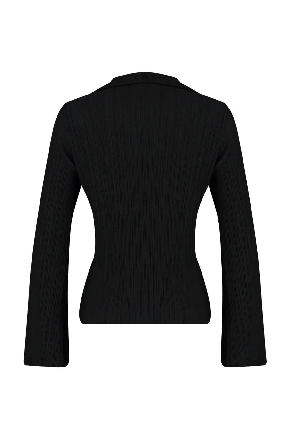 Trendyol Collection  Schwarzes Strickhemd mit ausgestellten Ärmeln und Falten und Knöpfen TWOSS23GO00165
