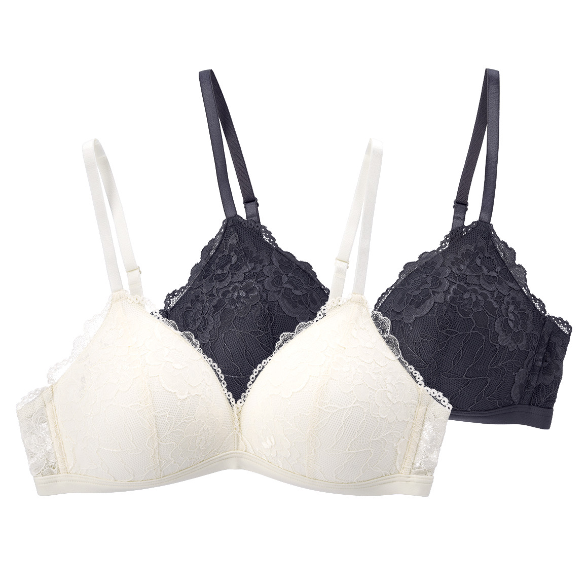 2 Damen Soft-BHs mit floraler Spitze