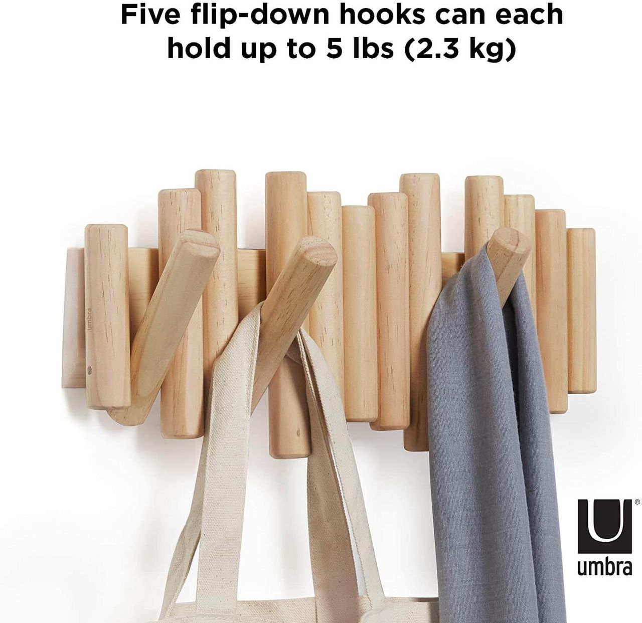trends4cents Umbra Picket mit 5 Garderobenhaken natural 1011471-390 Garderobenleiste Wandhaken Kleiderhaken