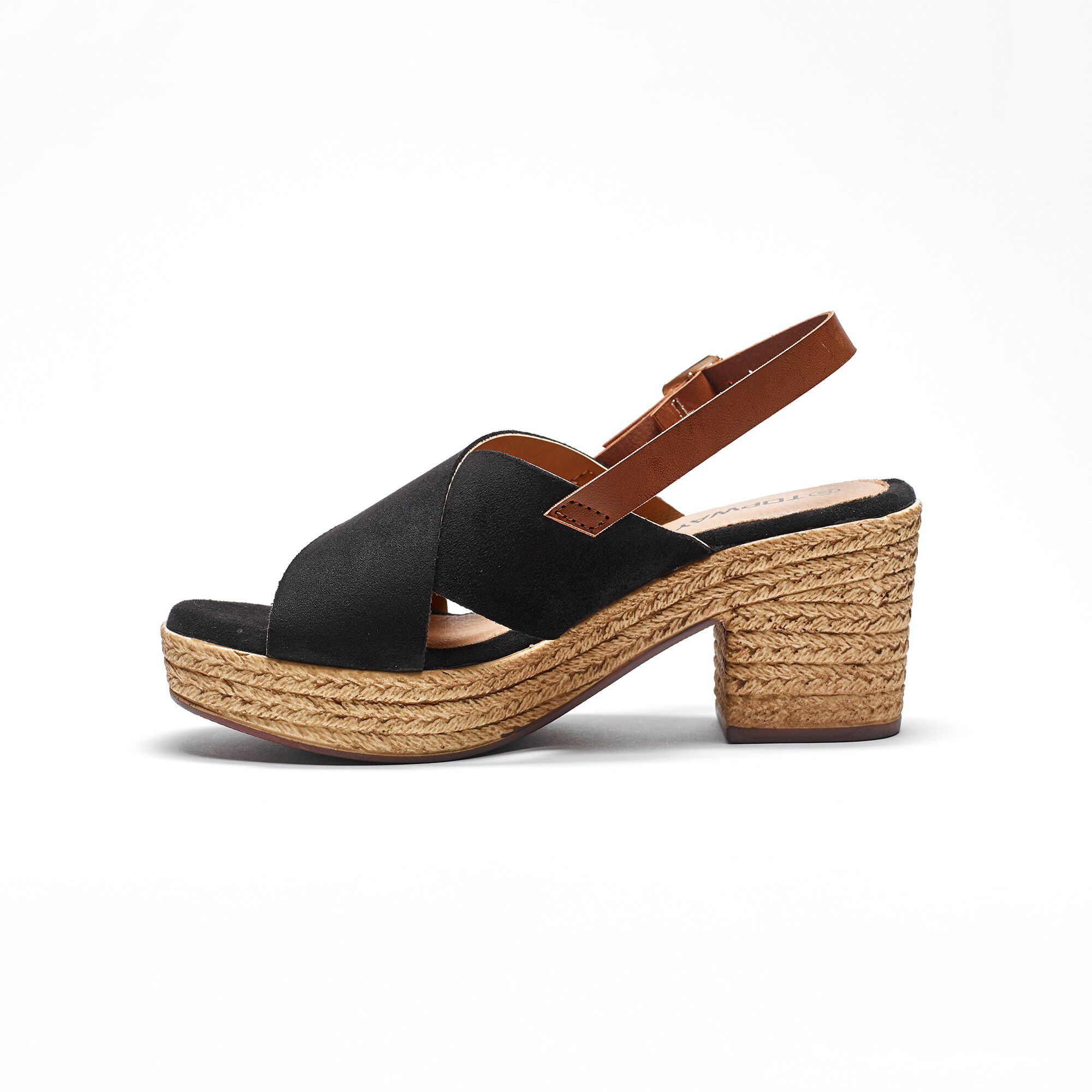 Sandales compensées dessus croisé noir
