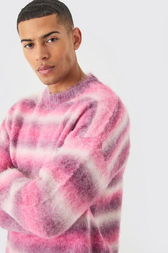 Gestreiftes gestricktes Sweatshirt in Pink