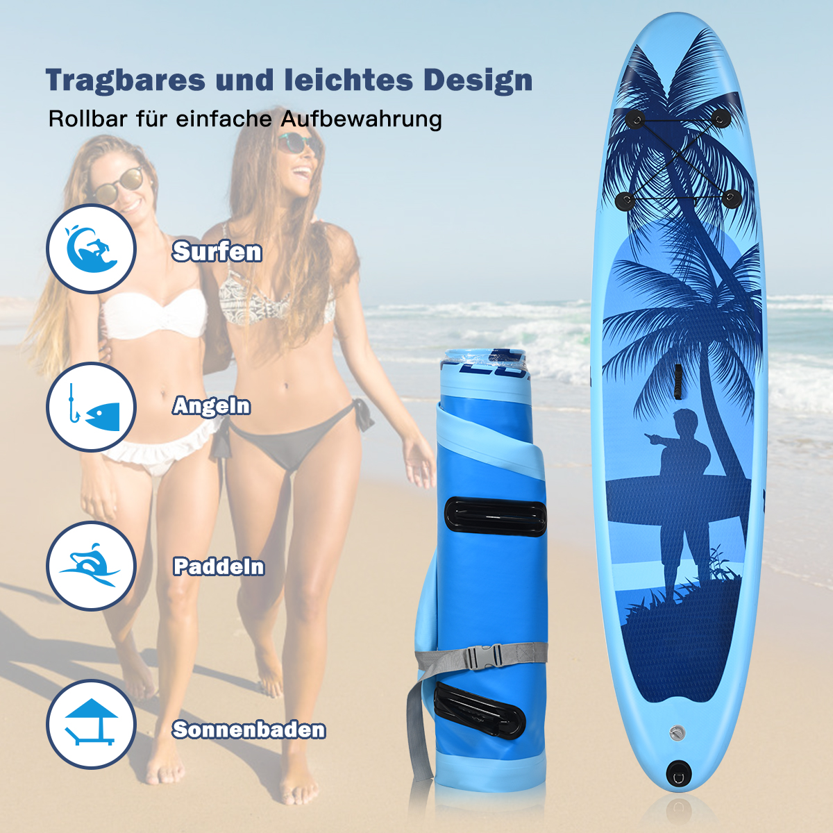 Costway Aufblasbares SUP Board mit Paddel, 305x76x16cm