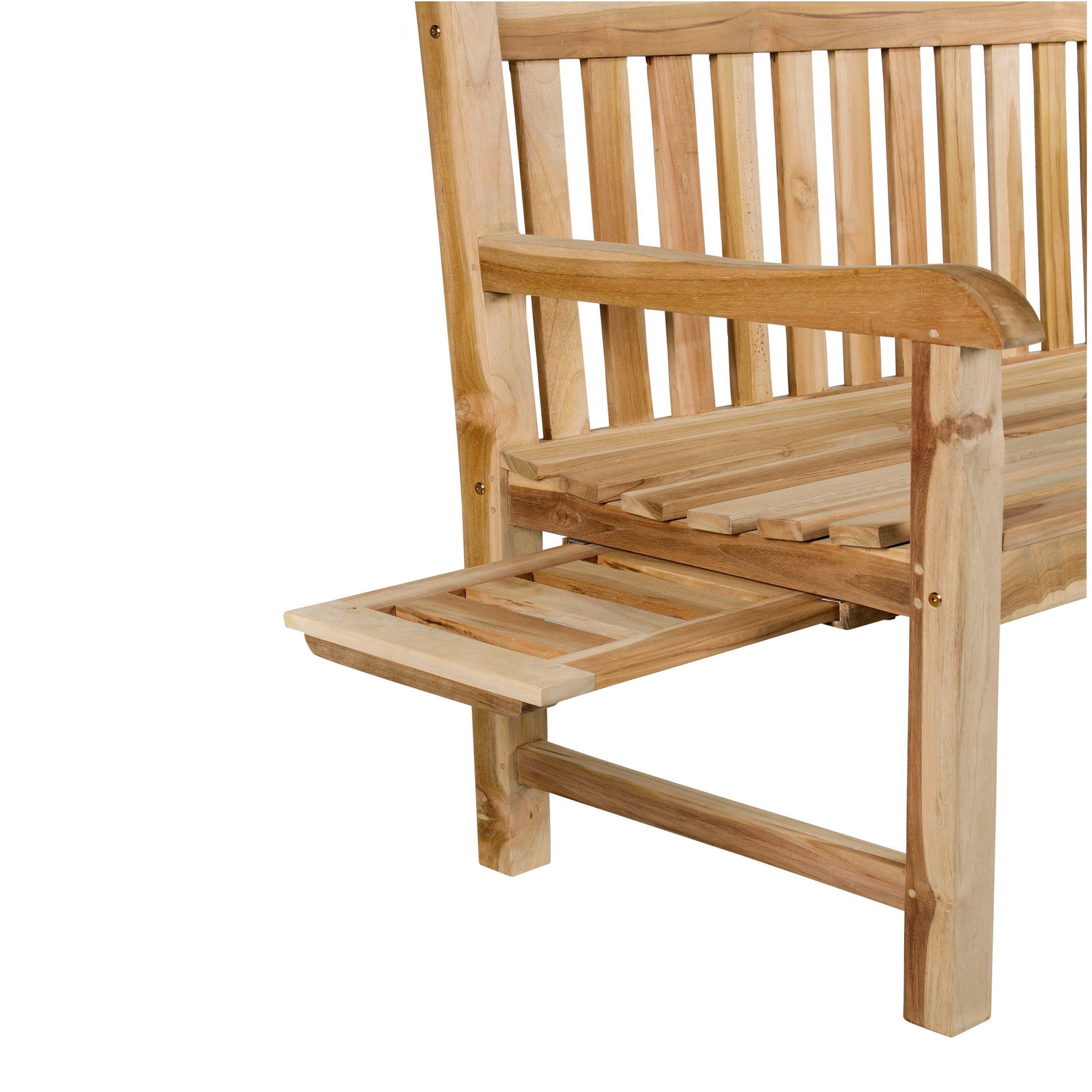 Home Feeling Gartenbank 2sitzer Teakholz Bank ca. 120 cm mit Tablett Teakbank