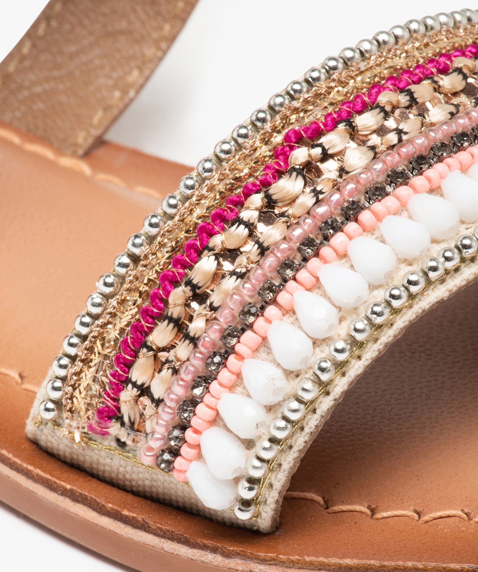 Sandales fille à tige montante et bride brodée de perles rose | GEMO