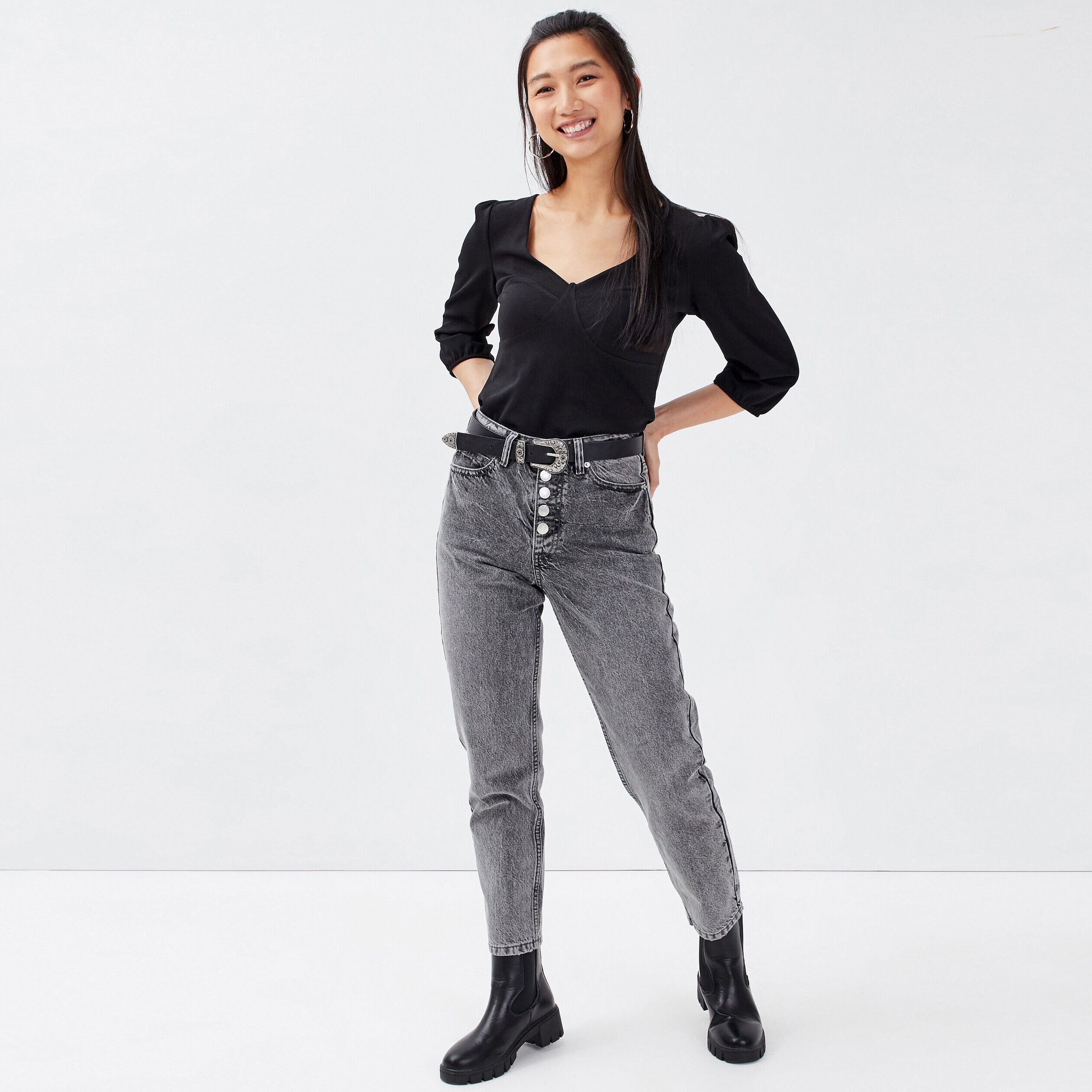 T-shirt manches 3/4 noir femme | Cache Cache