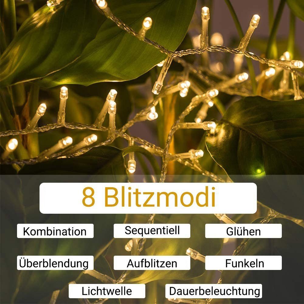 LETGOSPT Lichterkette LED Lichterkette, 200/500/1000 LED mit EU stecker Lichterkettenvorhang, Fensterleuchten mit 8 Modi IP44 Wasserfest