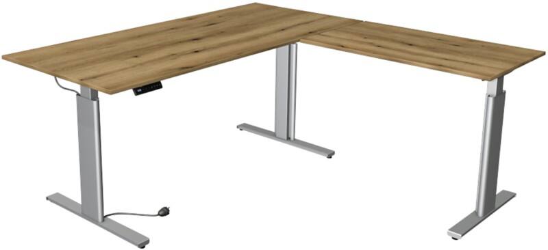 Kerkmann Move 3 L-förmig Elektrisch Höhenverstellbar Sitz-Stehschreibtisch Eiche Silber 1.800 x 1.800 x 1.200 mm