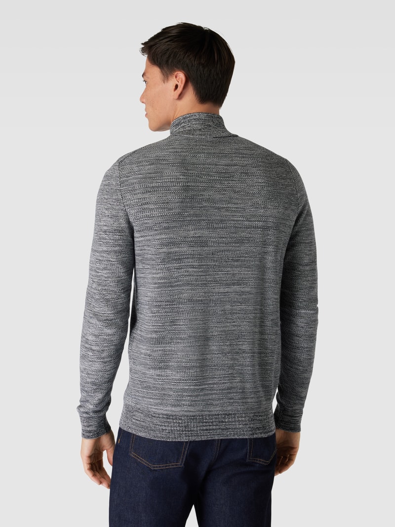Strickjacke in Melange-Optik mit Stehkragen und Reißverschluss in rauchblau meliert