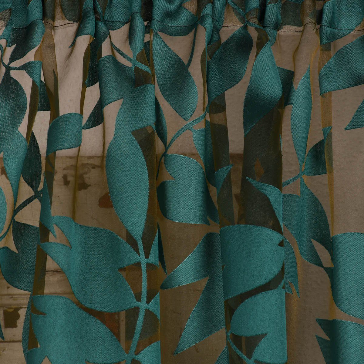 Meterware Rasch Textil Stores Ausbrenner Sri Lanka Blätter petrol bronze 300cm, halbtransparent, Viskose, überbreit